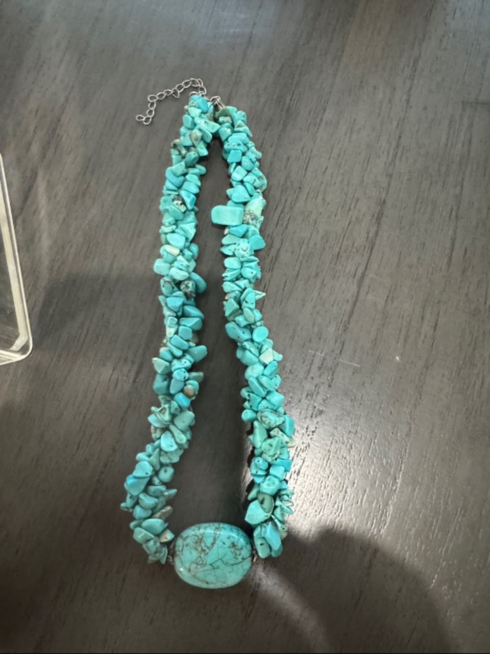 Turquoise Chip Bead Necklace with Oval Pendant - Women Jewelry